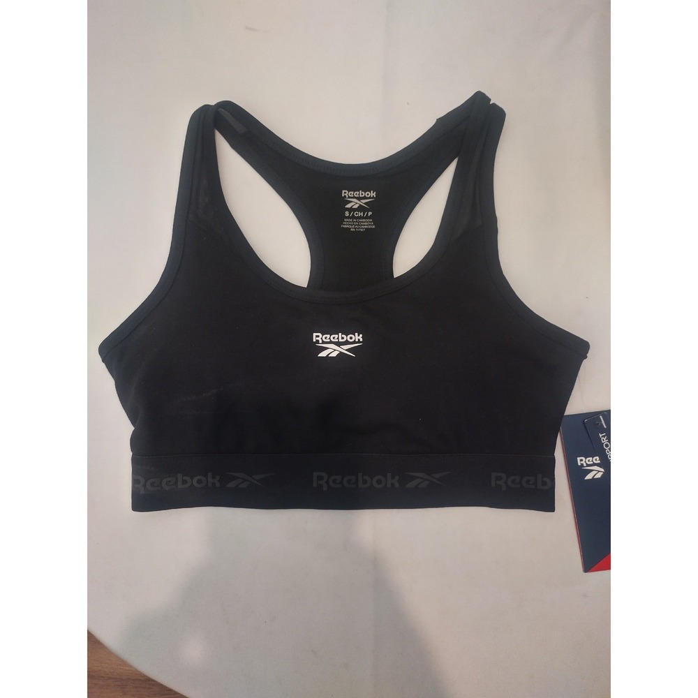 Reebok High Speed Medium Impact Sports Bra Black Racerback Mesh Removable Cups S